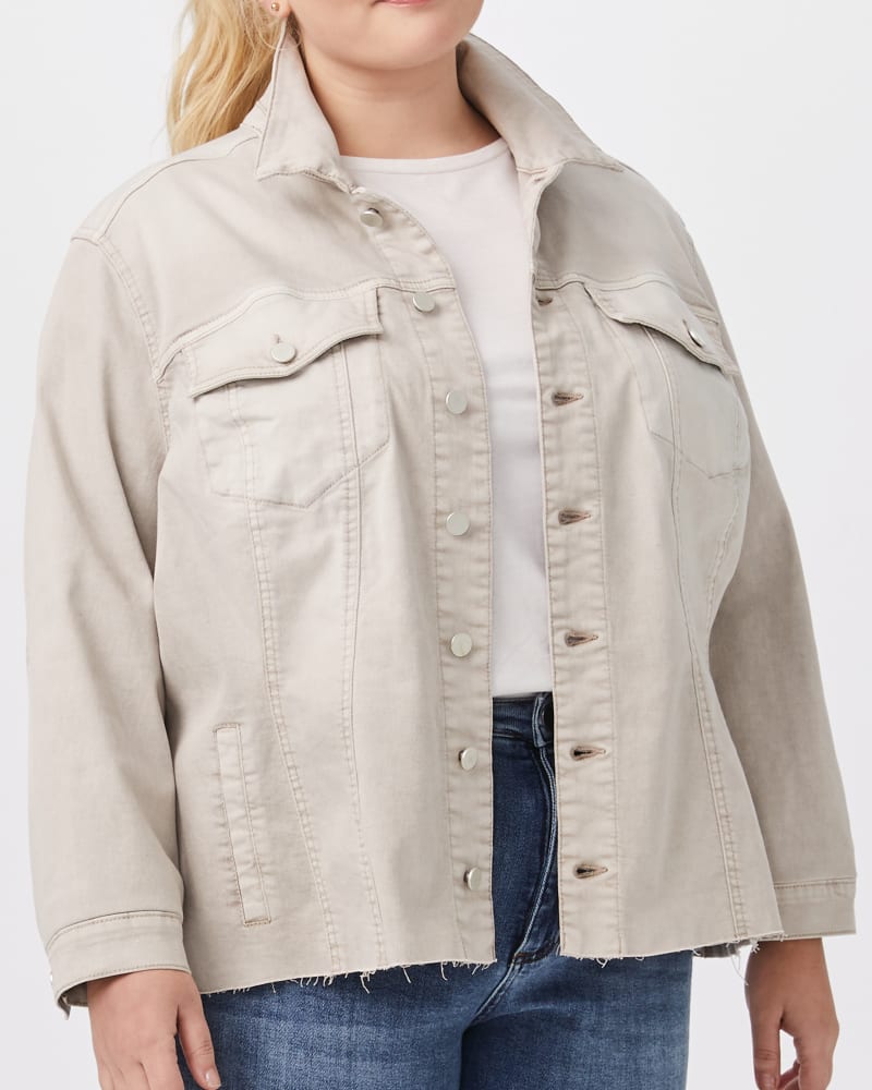 Front of plus size Minerva Raw-Hem Denim Jacket by Meri Skye | Dia&Co | dia_product_style_image_id:151707